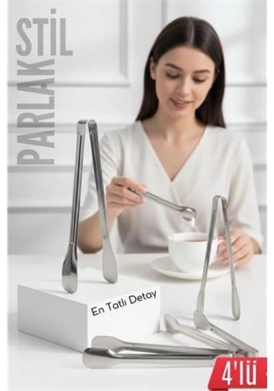 Çelik 4'lü Şeker Maşası 13 Cm Buz, Limon Ve Küp Şeker Servis Maşası 722528