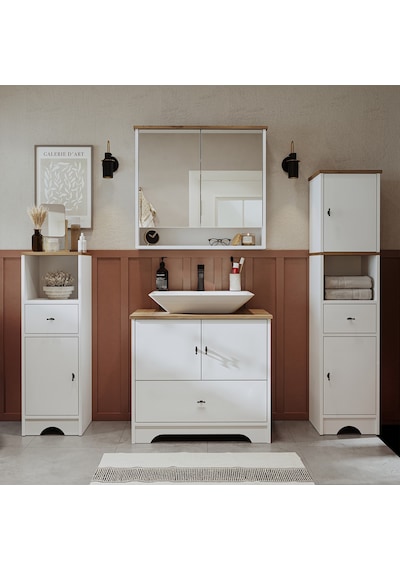 Lavabolu 80 Cm Çekmeceli Banyo Dlp + Aynalı Dlp + 2 Adet Boy Dlp Beyaz - Atlantik Çam