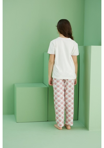 Siyah İnci Pamuklu Bisiklet Yaka Örme Pijama Takım25117086 Ekru