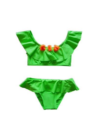 Endeep Kız Çocuk Volanlı Aksesuarlı Yeşil Bikini Takımı Yeşil