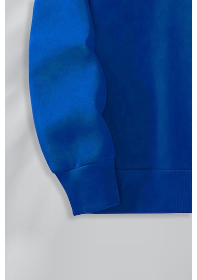 Macklin Unisex Kadın Erkek Baskısız Yarım Fermuarlı Dik Yaka Basic Sweatshirt Mavi Mck0602 Mavi