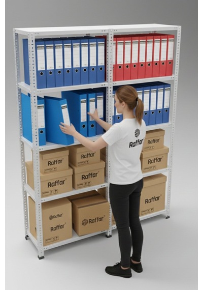 Galvaniz 5 Katlı 2li Birleşik Arşiv Raf Sistemi - Çelik Raf - Metal Raf Metalik