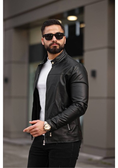 Yeni Sezon Erkek Premium Karbon Deri Slim Fit Mevsimlik Ceket Siyah Deri