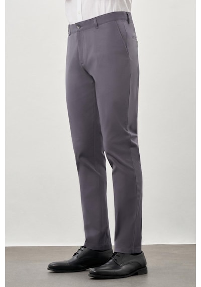 İmza Füme Kendinden Desenli Bez Ayağı Pamuklu Yan Cep Slim Fit Casual Pantolon 1003245168 Füme