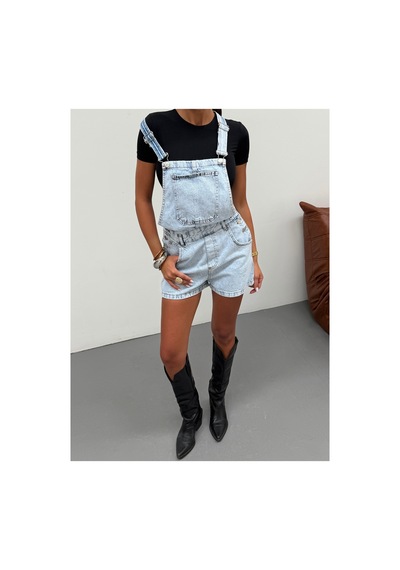Kene Jeans Askılı Uzunluk Ayarlanabilir Buz Kar Denim/kot Tulum Mavi