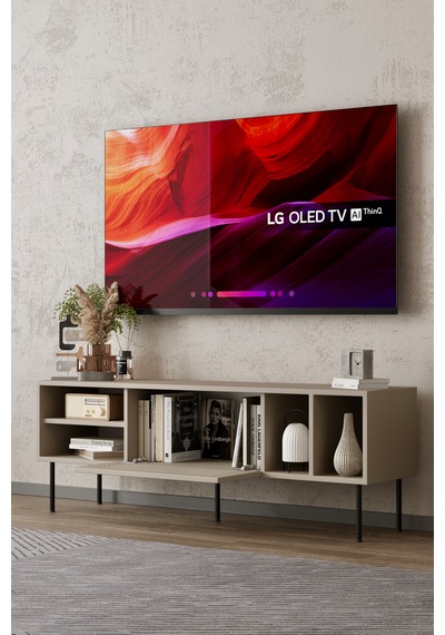 Umay 120 Cm Tv Ünitesi 100% Mdf Metal Ayak Bej
