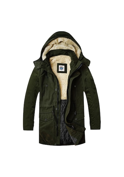 Alaska The Last Frontier Slim Fit Çıkarılabilir Kapüşonlu Gabardin Uzun Parka Kaban Haki