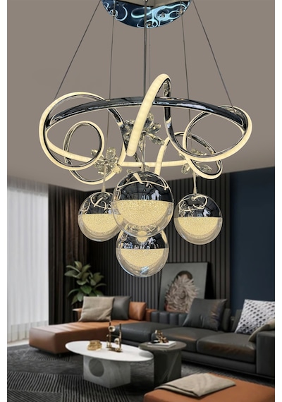 Kuzey İthal Küre 4 Toplu Led Avize - - Kumandasız / Krom Krom