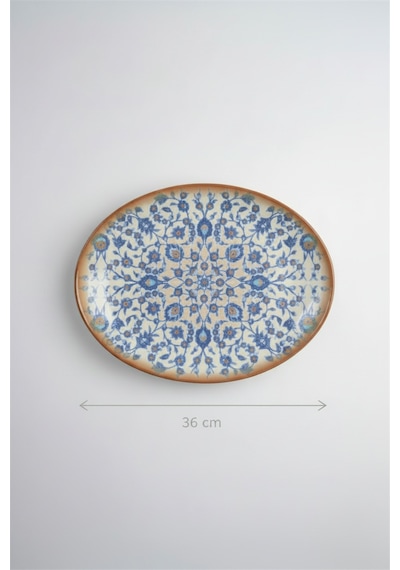 6'lı Ellips Oval Kayık Tabak 36cm Dijital Tiara-a Rinart Krem