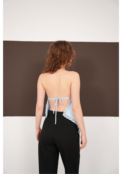 Verymoda Boyundan Askılı Güpür Bluz D2968 Mavi
