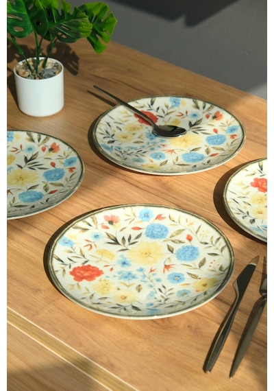 Tabak Evi Porselen Fiori Tuval Pasta Tabağı 20cm 4 Kişilik 4 Parça Tvl4ptprs1212 Çok Renkli