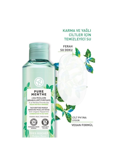 Yves Rocher Pure Menthe Karma ve Yağlı Ciltler İçin Yüz Temizleme Suyu 200 ML