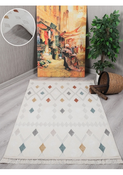 My Evilla Dekoratif Bergama Serisi Salon Oturma Odası Mutfak Kesme Yolluk Makine Halısı 9803a