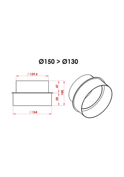 Baca Redüksiyon / Boy: 10 Cm, Çap: 15 13 Cm / Mat Siyah Boyalı / Baba's Stove