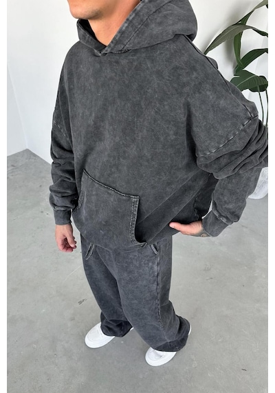 Antrasit Basic Yıkamalı Oversize Sweatshirt Antrasit