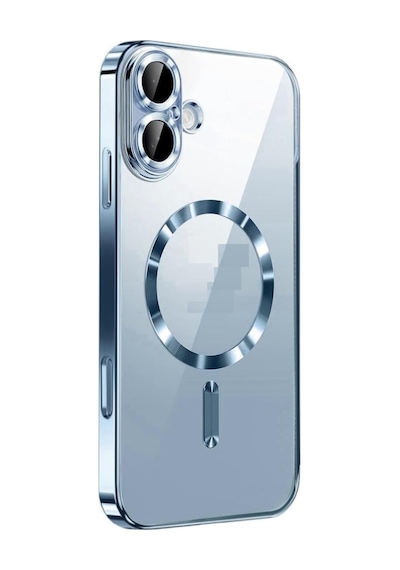 Apple Uyumlu iPhone 17 İçin Magsafe İle Kılıf Kamera Lensli Korumalı Şeffaf Silikon Kapak Sierra Mavi