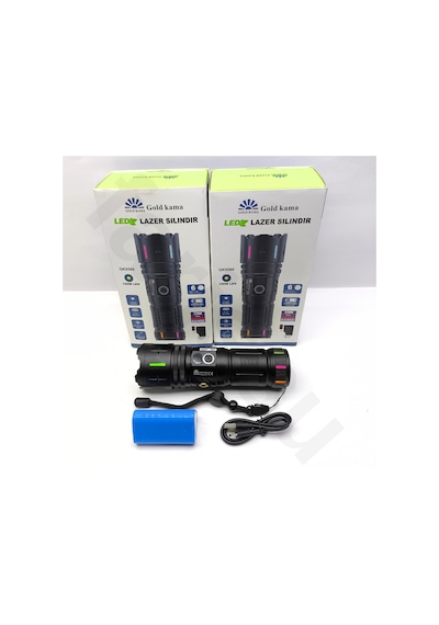 Gold Ka Ma Gk9589 Lazer Silindir El Feneri - 10000 Lümen, 2200 Metre Menzil, Powerbank Özellikli Siyah