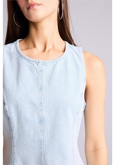 Defacto %100 Pamuk Kolsuz Mini Jean Elbise H6341ax26smnm39 Mavi-nm39