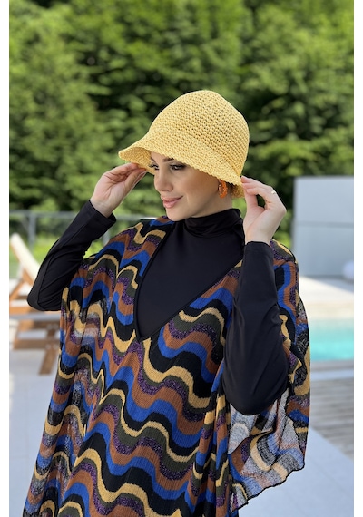 Remsa Tesettür Mayo Üzerine Triko Örme Tek Kaftan Pareo 430-t9 Renkli Turuncu