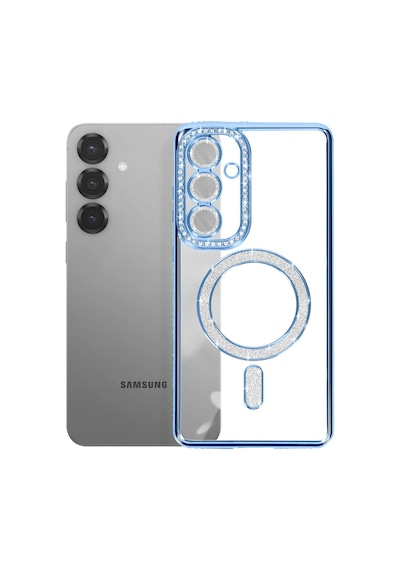 Samsung Galaxy S26 Uyumlu Kılıf Parlak Taşlı Simli M-safe Telefon Kılıfı Kapak Mavi