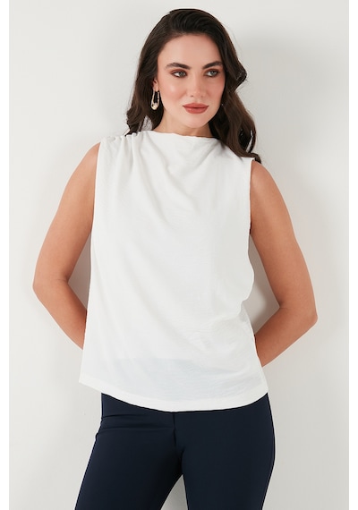 Lela Slim Fit Dik Yaka Omuz Büzgülü Bayan Bluz 6527836 Beyaz