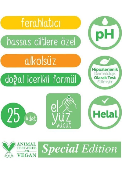 Sleepy 7 Paket, Kişisel Bakım Havlusu Natural 25'li Ve Rosıe Koku Tekli