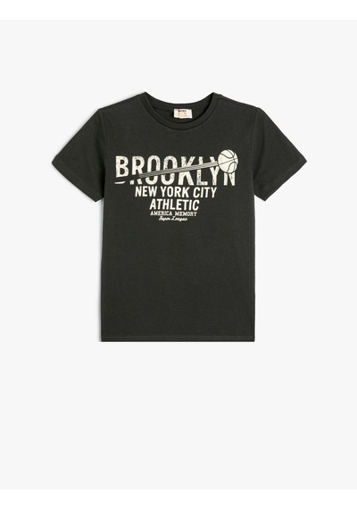 Koton Brooklyn Baskılı Kısa Kollu Bisiklet Yaka Tişört Lacivert 4skb10438tk Lacivert