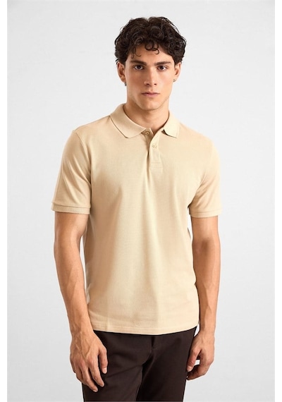 Süvari Bej Regular Düz Baskısız Pike Düğmeli Polo Yaka Tişört Ts1014000471-bj3