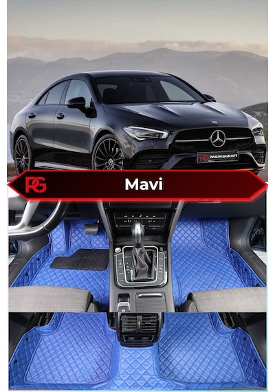Mercedes-benz Cla Özel Mavi Renk 8d Diamond Premium Kaymaz Deri Oto Paspas