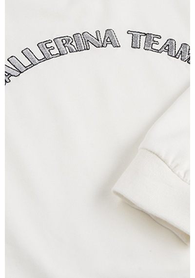 Panço Kız Çocuk Nakış Detaylı Ekru Sweatshirt Krem