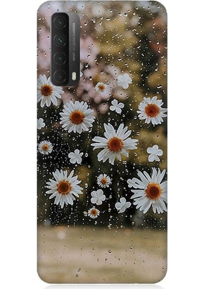 Huawei P Smart 2021 Uyumlu Yağmur Ve Papatyalar Desenli Silikon Kılıf