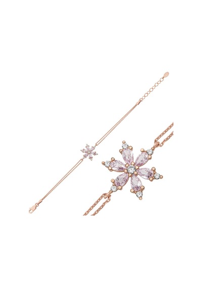 Gümüş Rose Pembe Lotus Çiçeği Kadın Gümüş Bileklik