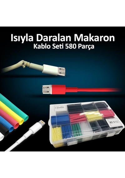 Unichrome Makaron Kablo Yalıtım Isı Boru Daralan 580 Parça Kablo Tamir Kiti