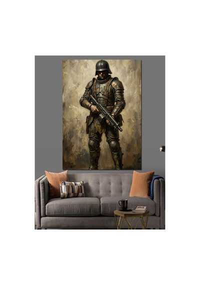 Silahlı Ve Tam Teçhizatlı Asker Yağlı Boya Dokulu Kanvas Tablo Canvas Tablosu