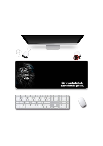 Sonictouch Kork Aslandan Gamer Oyuncu Dikişsiz Sıvı Geçirmez Siyah Klavye Mouse Pad 32x70cm Mousepad