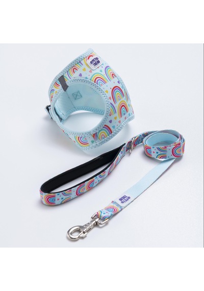 Joyful Colors Göğüs Tasması Ve Sevk Kayışı Tasma Seti Gökkuşağı Desenli Kedi Köpek Göğüs Tasması Seti Mavi
