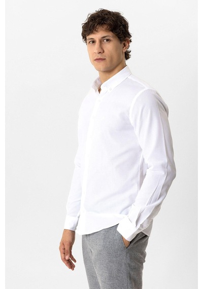Back & Bond Beyaz Slim Fit Armürlü Pamuklu Gömlek