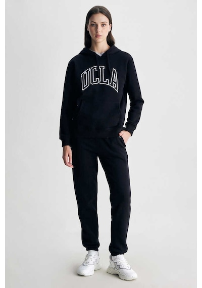 Ucla Rıley Siyah Kapüşonlu Nakışlı Standard Fit Kadın Sweatshirt Siyah