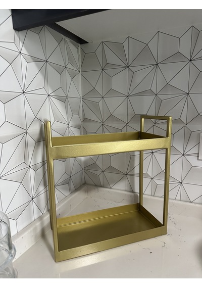 Sima 2 Katlı Metal Masa Üzeri Çok Amaçlı Düzenleyici Raf Sunumluk Gold