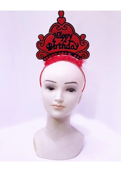 Mey İthalat Happy Birthday Neon Kırmızı Renk Doğum Günü Tacı 24x15 Cm