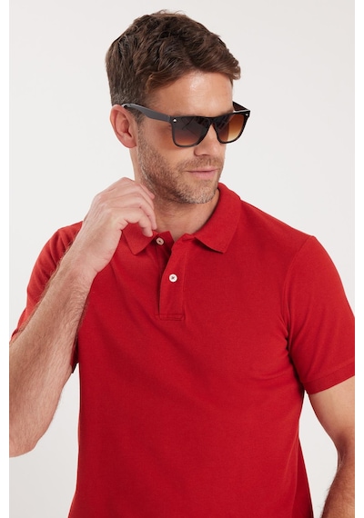 Tudors Erkek Slim Fit Dar Kesim Pamuklu Yumuşak Dokulu Serin Tutan Kumaş Düz Pike Bordo Polo Yaka Tişört-33710 Bordo