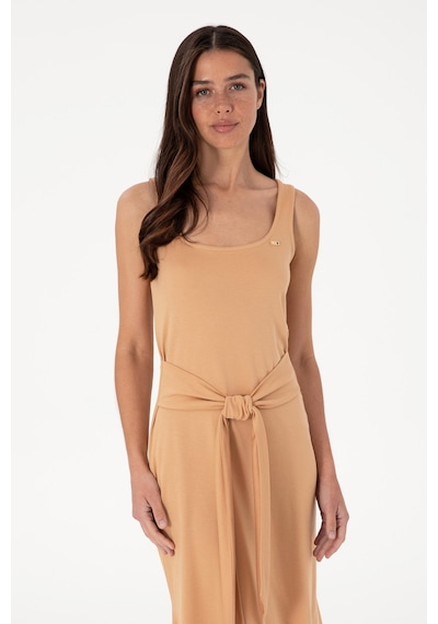 U.S. Polo Assn. Kadın Kolsuz Bisiklet Yaka Midi Boy Örme Elbise Camel