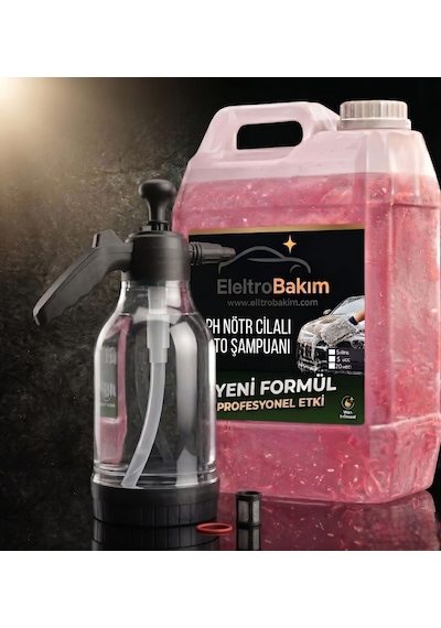 Eltotobakım 5 Litre Profesyonel Ph Nötr Cilalı Oto Şampuanı + Basınçlı Püskürtme Pompası Seti