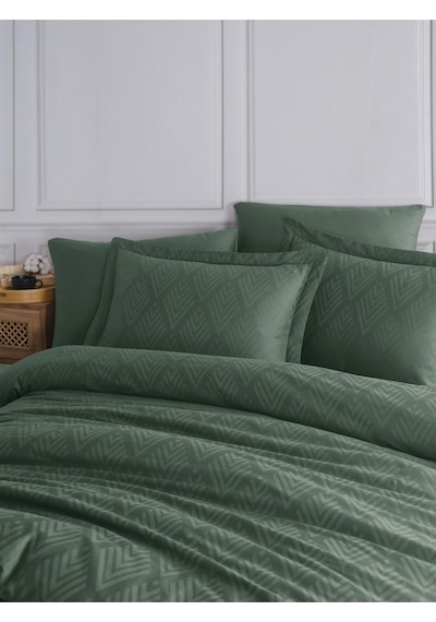 Tivoli %100 Pamuk Jakarlı & Saten Çift Kişilik Nevresim Takımı - Yeşil - 200x220 Cm Yeşil