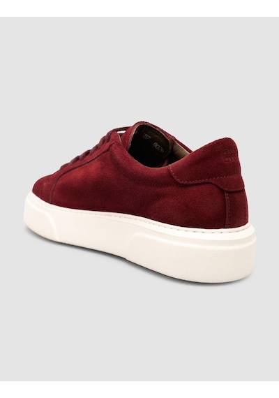 %100 Hakiki Süet Bordo Kürk Astarlı Bağcıklı Sneaker Ayakkabı Bordo