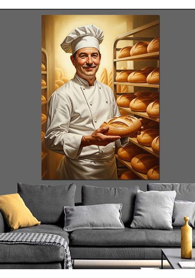 Ahşap Tablo Şef Aşçı Ekmek Pişiriyor