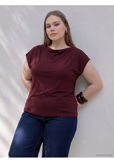 Lcwaıkıkı Curve Bordo Büyük Beden Dökümlü Yaka Soft Touch Bluz