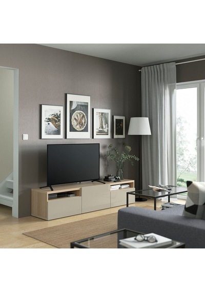 Tv Sehpası, Ağartılmış Meşe Görünümlü-parlak Cila-bej, 180x42x39 Cm, Selsvıken, Çıt Çıt Raylı Meşe Tv Sehpası, Ağartılmış Meşe Görünümlü-parlak Cila-bej, 180x42x39 Cm, Selsvıken, Çıt Çıt Raylı Meşe