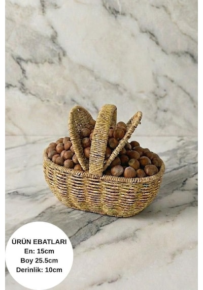 Doğal Hasır Kapaklı Dikdörtgen Sepet El Örgüsü Rattan Kuruyemiş & Saklama Sepeti Kahverengi