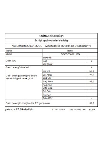 Beko BOCD T 6011 EG Gazlı Cam Tablalı Ocak